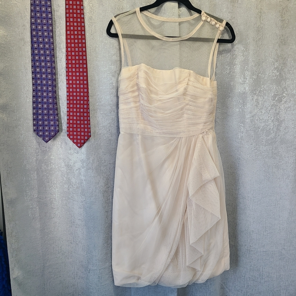 White by Vera Wang Ivory Mini Dress‎ Tulle Ruffled Layers champagne 4 FLAW FLAW